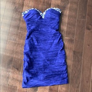 Royal blue ruched strapless dress